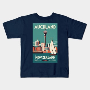 A Vintage Travel Art of Auckland - New Zealand Kids T-Shirt